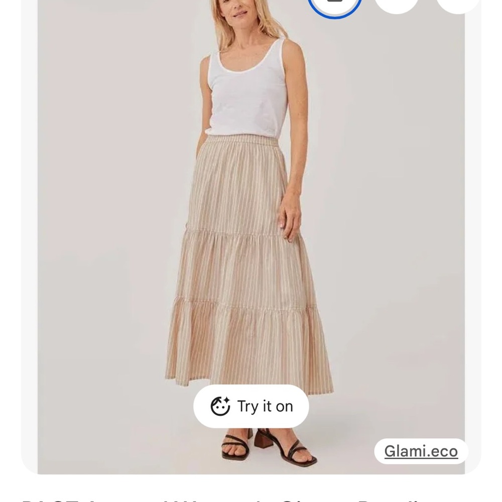 Pact Tan Striped Tiered Maxi Skirt L